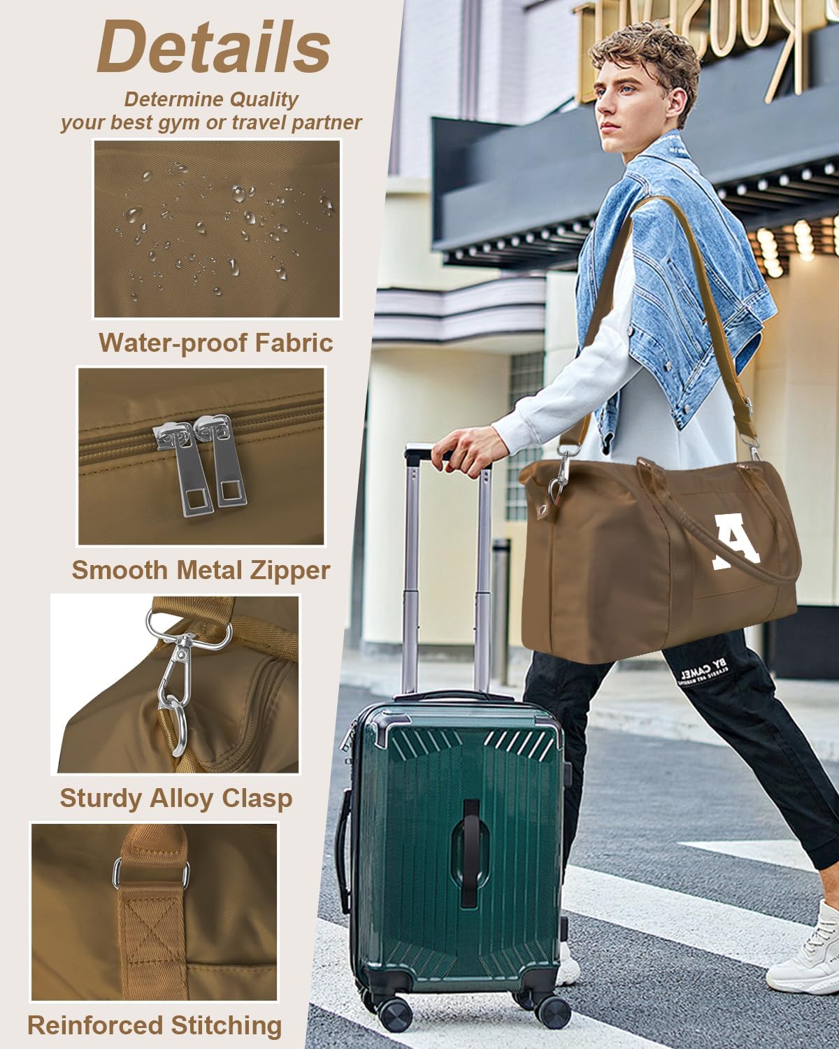 Birthday Graduation Gifts for Daughter,Initial Travel Duffel Bag Sports Gym Bag for Girls Teen Kids Birthday Gifts,Personalized Weekender Bag Carry On Tote Bags Cute Overnight Bag for Women(Brown, A)