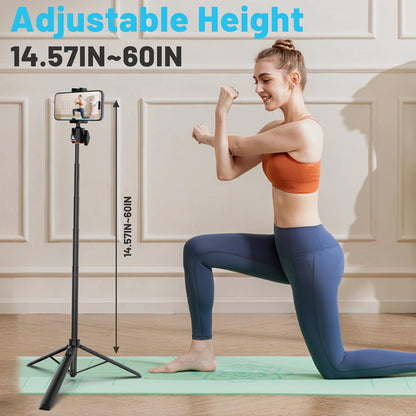 Ailight 60" Extendable Travel Tripod & Selfie Stick with Cold Shoe & Wireless Remote, 360° Ball Head for Vlogging - Lightweight Phone Tripod for iPhone