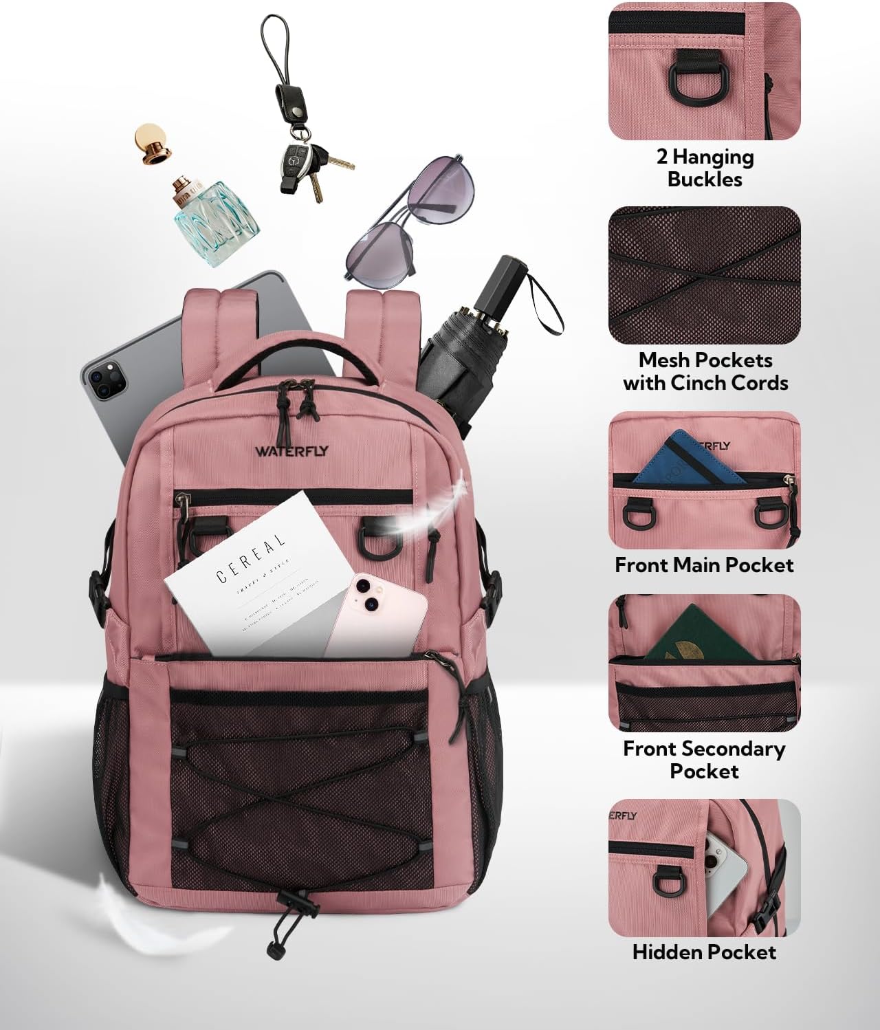 WATERFLY Travel Hiking Casual Backpack: 22L Lightweight Everyday Outdoor City Daypack College Bookbag for Woman Man