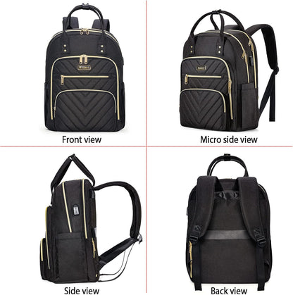 Laptop Backpack for Women Men, School Backpacks for Teens Girls Boys, 17.3 Inch Work Laptop Bag with USB Port Charging, Water Resistant College Bookbags for Girls, Black