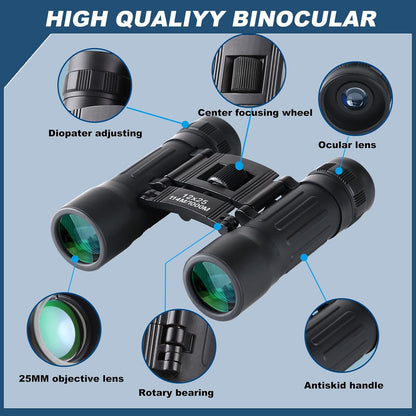 12x25 Compact Binoculars, High Powered Easy Focus Binoculars, Portable Large Eyepiece Binocular for Adults Kids Bird Watching,Opera Concert, Travel, Hiking, Outdoor Scenery, Football Game