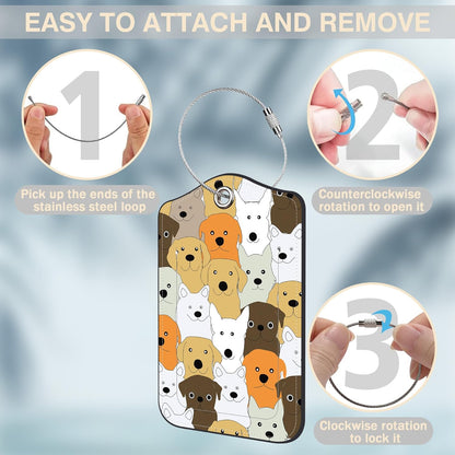 Cute Doodle Dog Set of 2 Luggage Tags for Suitcases Leather Suitcase Tags Identifiers with Privacy Name Address Label and Stainless Steel Loop for Women Men Travel Luggage Accessories