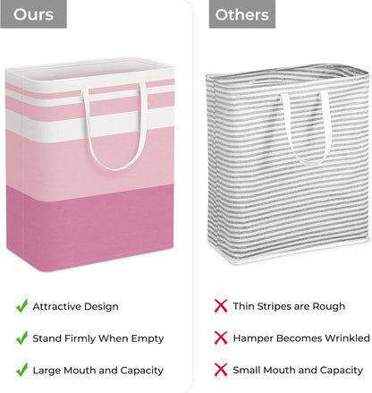 HomeHacks 2 Pack Large Laundry Baskets, Waterproof, Freestanding Laundry Hampers, Collapsible Clothes Hamper with Reinforced Handles in Laundry, College Dorm, Bathroom, Bedroom (Blue+Pink, 125Lx2)