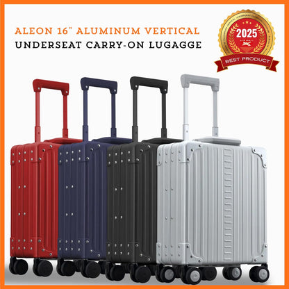 Aleon 16” Aluminum Vertical Underseat Carry-On Luggage - Luxury Business Briefcase with Wheels - Hardshell Suitcase for Airplane Travel (Ruby)