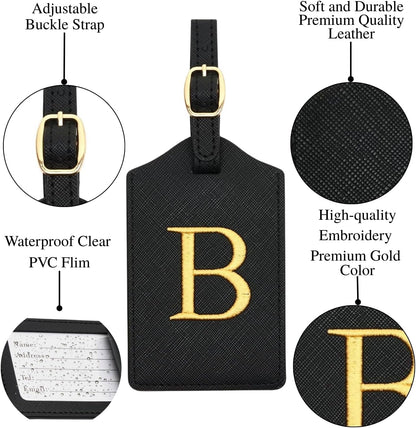 Luggage Tag PU Leather for Suitcase Baggage Handbag Travel Bag Label Suitcase Tag Label Tag w. Name Card & Privacy Cover (B)