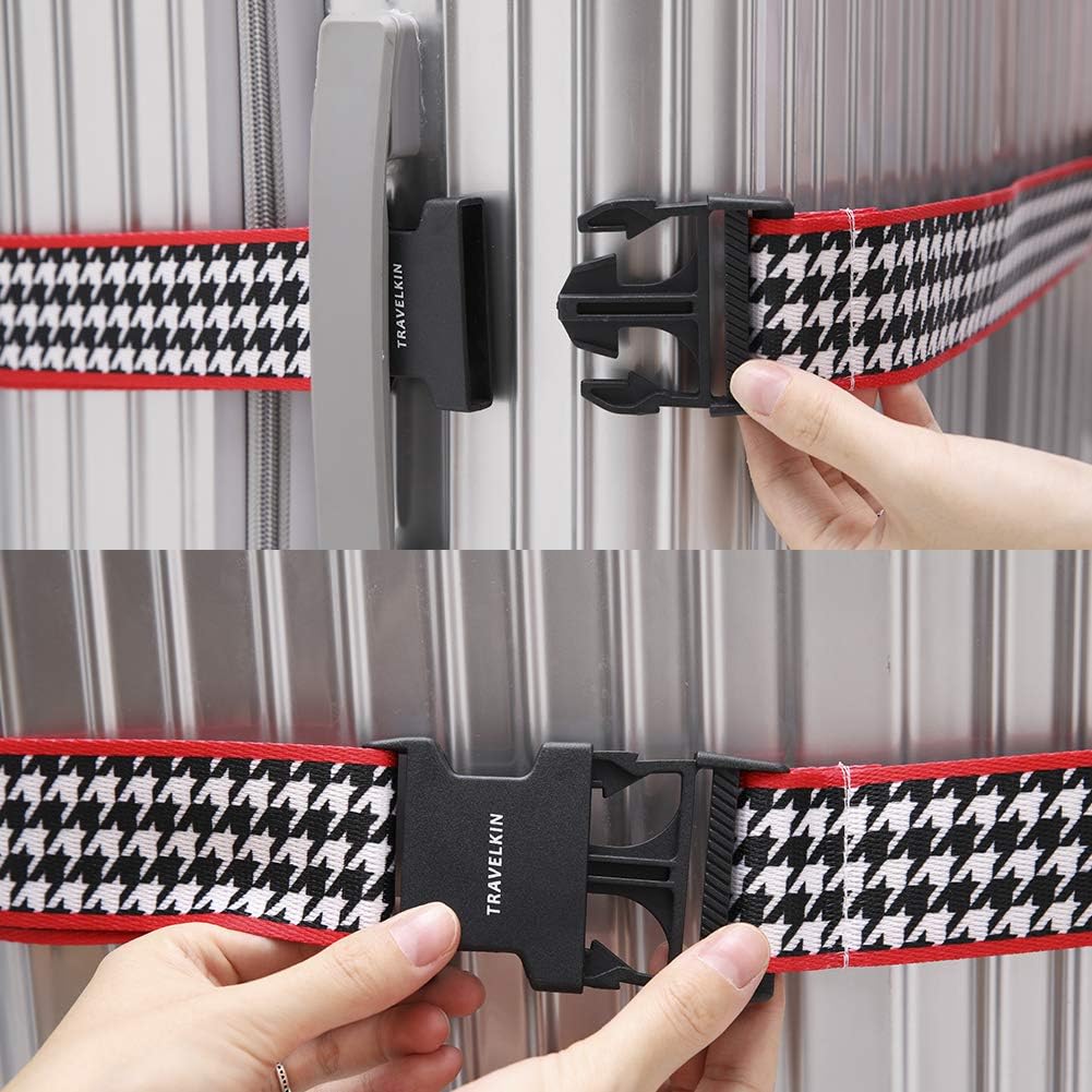Travelkin Luggage Straps TSA Approved - Adjustable Cross Suitcase Straps with TSA Lock, Reinforced Buckle, Unique Pattern - Secure Heavy Duty Luggage Straps for Travel (Houndstooth)