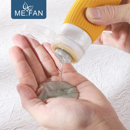 ME.FAN Travel Bottles for Toiletries, TSA Approved 3oz Silicone Journey Size Containers, Portable Split Bottle for Conditioner, Shampoo, Lotion- 4 Pack Grey