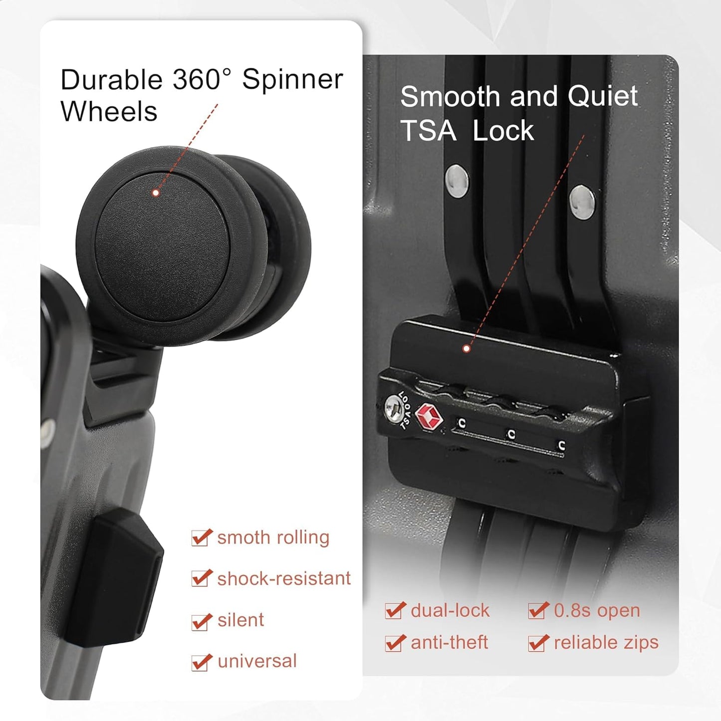 24 Inch Check-In Luggage Aluminum Frame Zipperless Luggage, Hard Shell Suitcase TSA Approved Checked Luggage, ABS+PC Lightweight Zipperless Suitcase with Spinner Wheels (Grey)