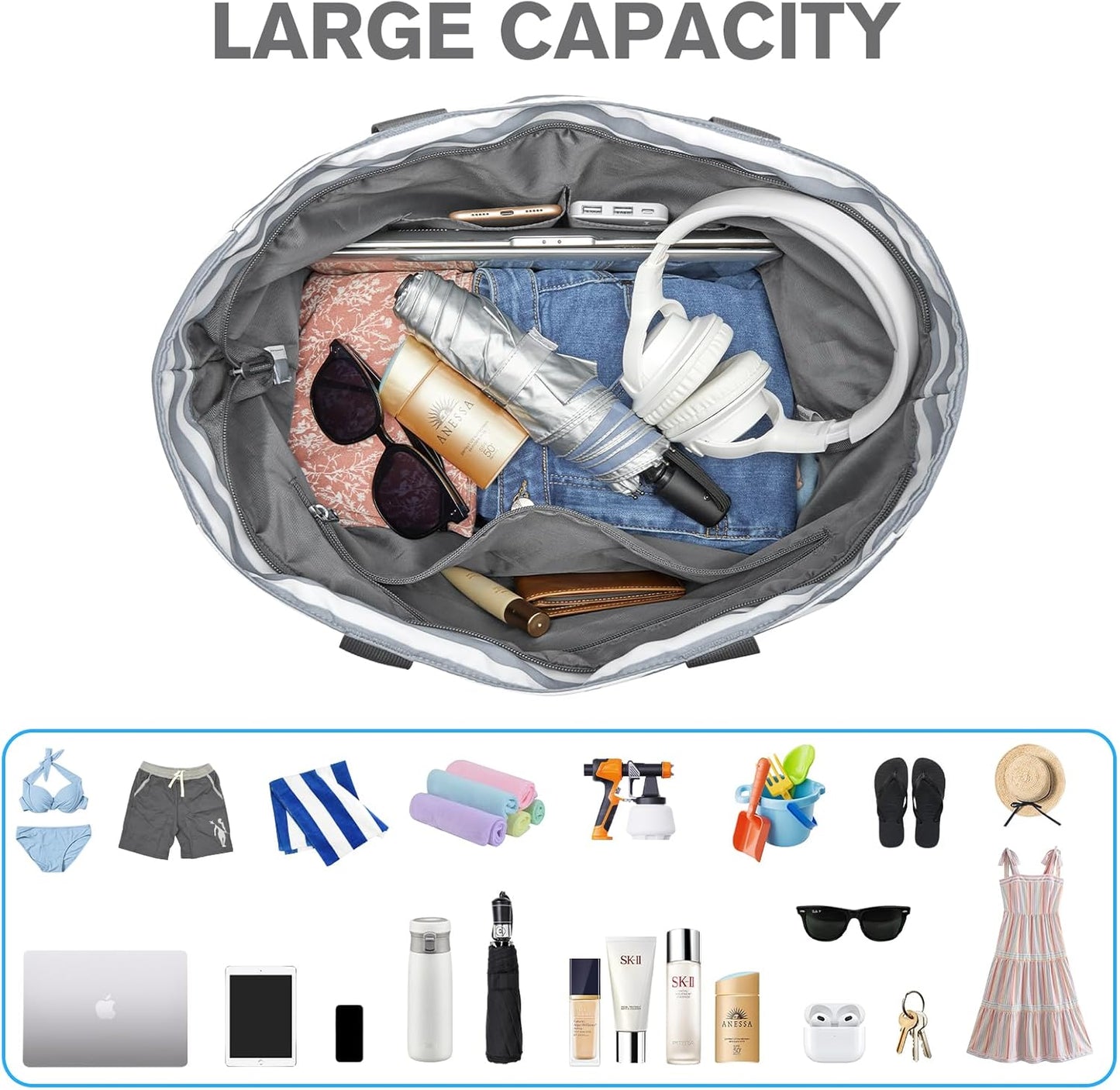 G4Free Beach Bag, Waterproof Sandproof Beach Tote Bag, Large Capacity Foldable for Women