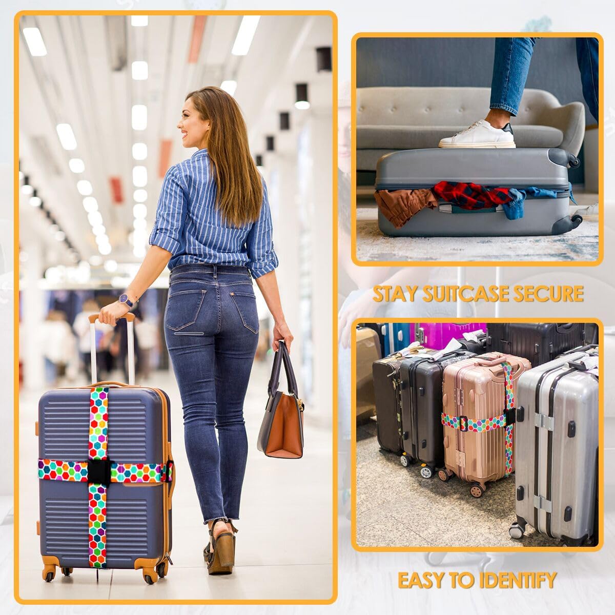 Adjustable Travel Luggage Strap Suitcase Belt Travel Bag Accessories 1.96 in W x 6.23 ft L