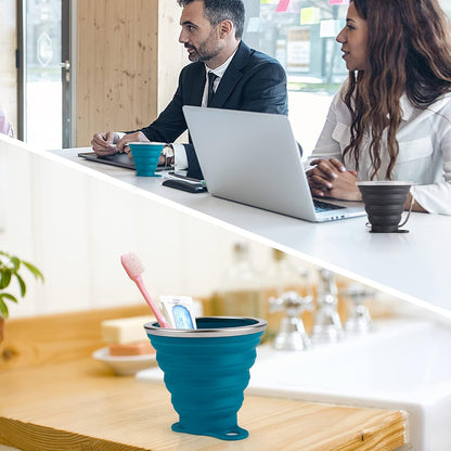 IYYI Silicone Collapsible Travel Cup, 9.22oz Folding Camping Cup with Lid, Expandable Drinking Cup Set, Portable Coffee Cup (Dark Gray-Lighr Gray-Yellow-Green, S-4)