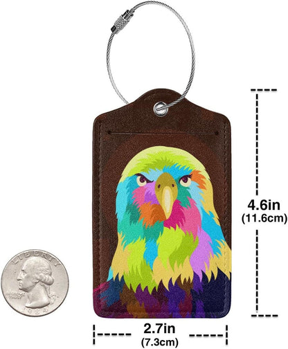 2-Pack Eagle Luggage Tags for Suitcases, Leather Bird Pattern Colorful Animal Baggage Tag with Loop, Cool Luggage Identifiers Name ID Card Cover Travel Bag Labels Set