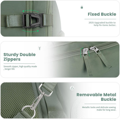 Personal Item Backpack, Carry on Travel Backpack with Multi-Pockets, Waterproof Casual College 16inch Laptop Backpack for Men Women, Army Green