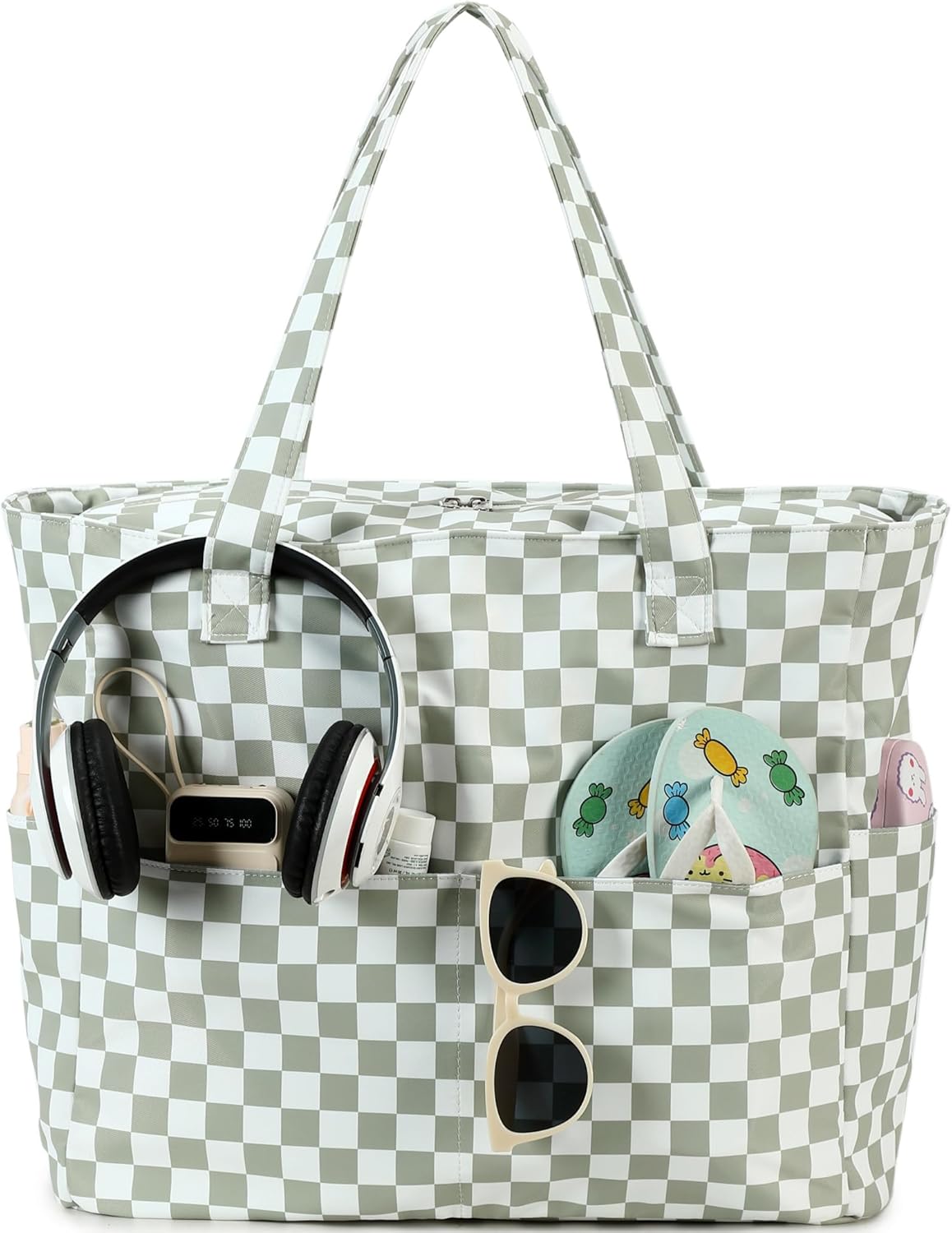 LEDAOU Beach Bag Waterproof Sandproof Women Tote Bag Pool Bag with Zipper for Gym Grocery Travel with Wet Pocket