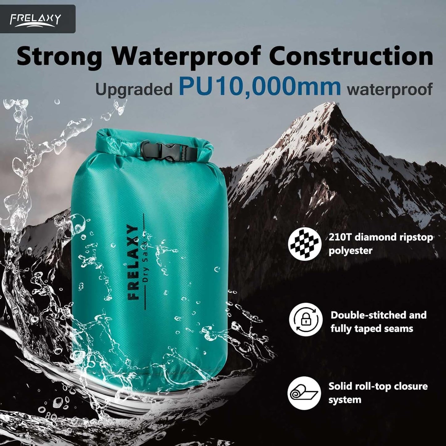 Frelaxy Waterproof Dry Bag 2 Pack/3 Pack, Lightweight Portable Dry Bags, 5L & 15L & 25L Durable Dry Sack Set Keep Gear Dry for Hiking, Camping, Boating, Backpacking, Kayaking (3 Pack - Turquoise)