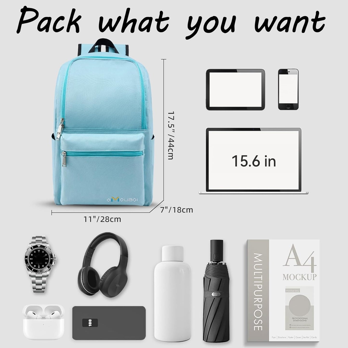 OMOUBOI Casual Daypacks Superbreak Backpack 14 inch Laptop Backpack for Women & Men Fits Tourism Business (Skyblue)