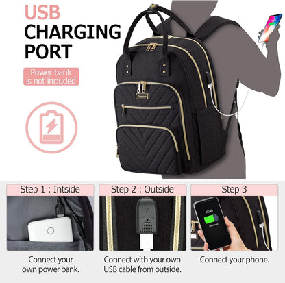 Laptop Backpack for Women Men, School Backpacks for Teens Girls Boys, 17.3 Inch Work Laptop Bag with USB Port Charging, Water Resistant College Bookbags for Girls, Black