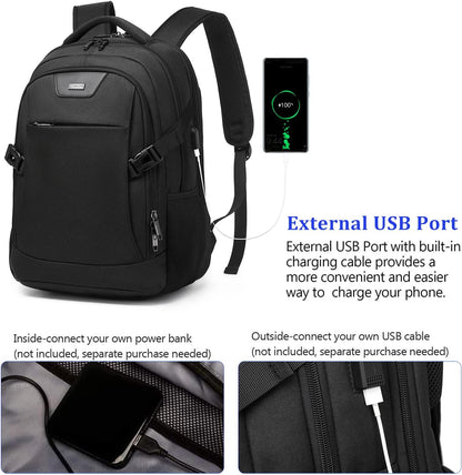 DUSLANG Travel Work Laptop Backpack With USB Charging Charger Port Fits 15.6 Inch Notebook Business Anti Theft College Computer Bag Back Pack for Women Men with Rain Cover - Black