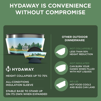 HYDAWAY 1-Quart Collapsible Insulated Bowl with Lid - BPA-Free, Leak-Resistant, Space-Saving Camp Bowl - Ideal for Hiking, Travel & Outdoor Meals