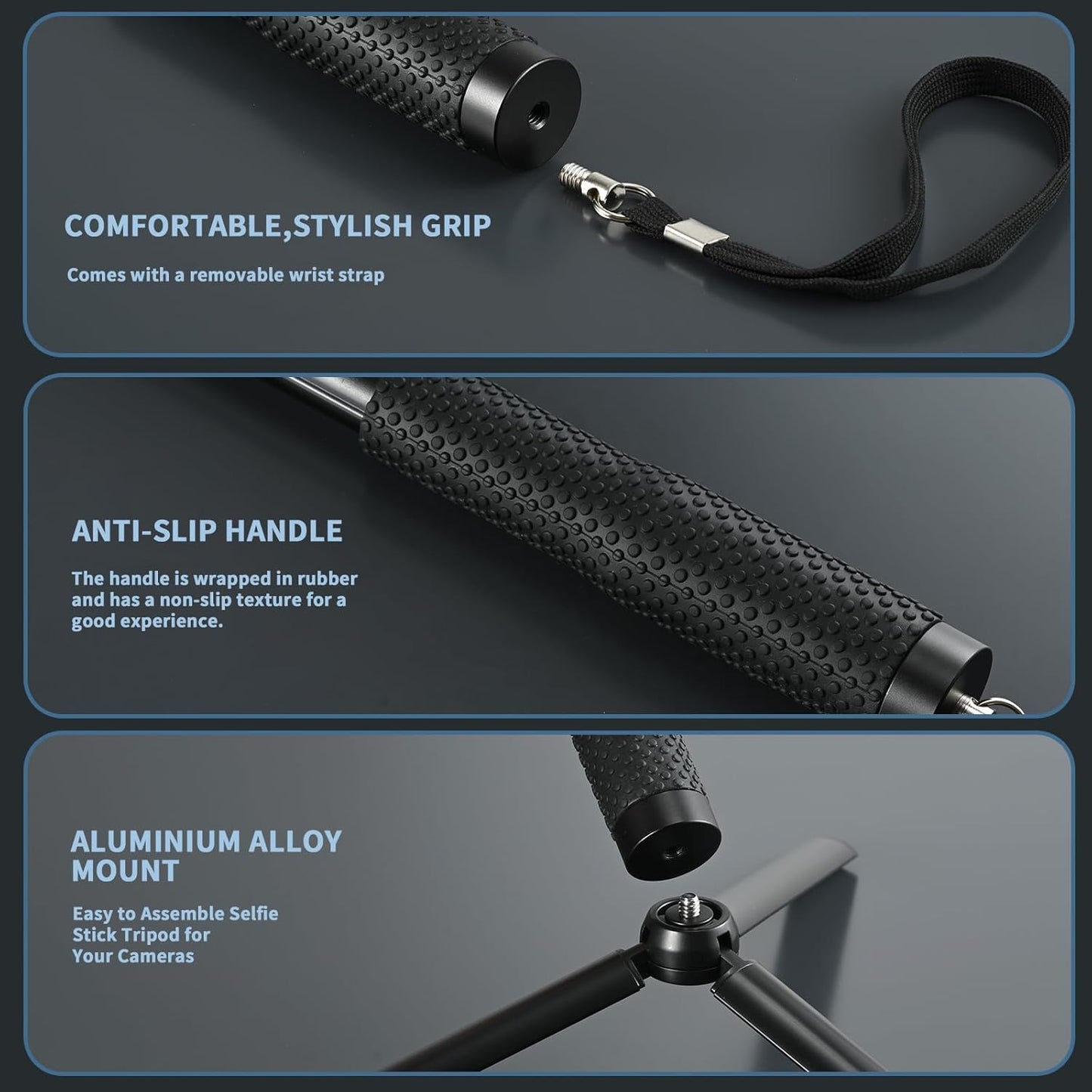 36'' Extension Selfie Stick Extendable Monopod Pole Waterproof Handle Grip Accessories Compatible for GoPro Max Hero 13 12 11 10 9 8 7 6 5 Insta360 AKASO DJI Osmo Action Camera and More