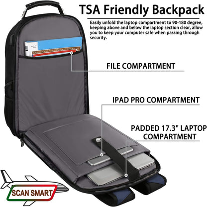 17.3 Laptop Backpack for Men Women, Extra Large Travel laptop Backpack with Rain Cover, TSA Friendly Flight Approved with RFID Anti Theft Pocket and USB Charger Port, Water Resistant School BookBag