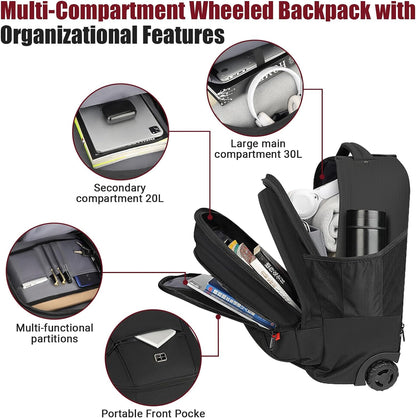 star cloud 21x14 x8 Rolling Backpack For Adults With wheel, Durable Wheeled Backpack With 17" Laptop Sleeve,Travel Carry on Backpack with Wheel for Convenience