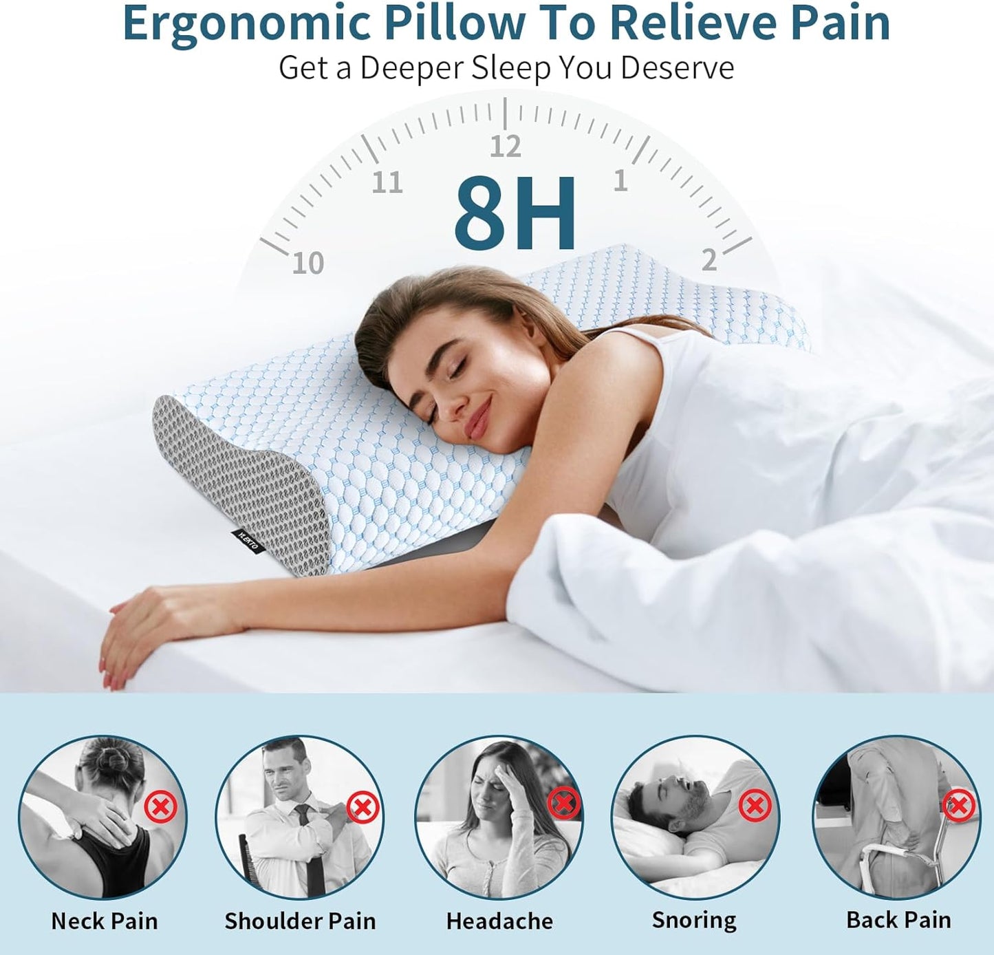 Cervical Neck Pillow for Pain Relief, Contour Memory Foam Pillows for Sleeping, Odorless Ergonomic Pillow Adjustable Orthopedic Cooling Pillow Bed Pillow Neck Support for Side Back Stomach Sleepers