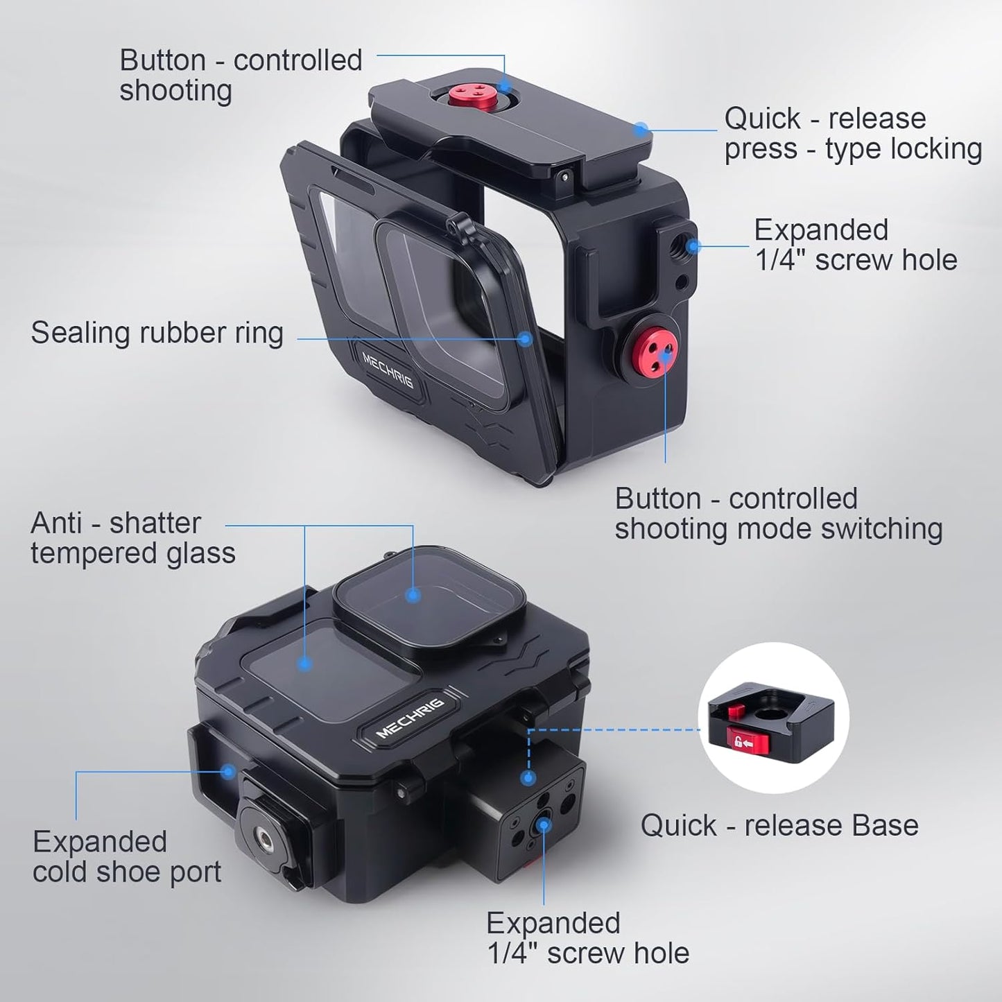Aluminum Waterproof Case for GoPro HERO13 Black HERO12 HERO11 HERO10 HERO9 Action Camera 80M Deep Waterproof Horizontal and Vertical Shooting Switch (Quick Release-63075)