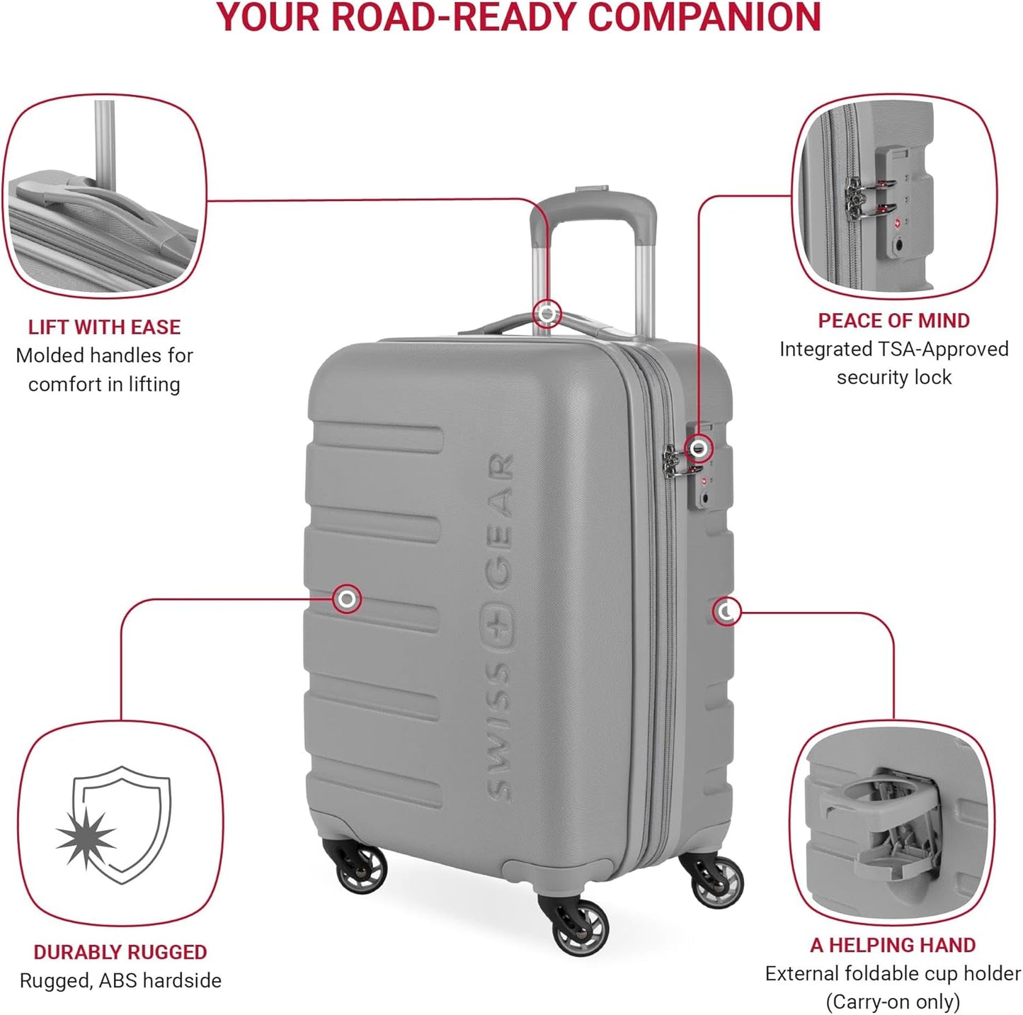SwissGear 7366 Hardside Expandable Luggage with Spinner Wheels, Grey, Carry-On 19-Inch