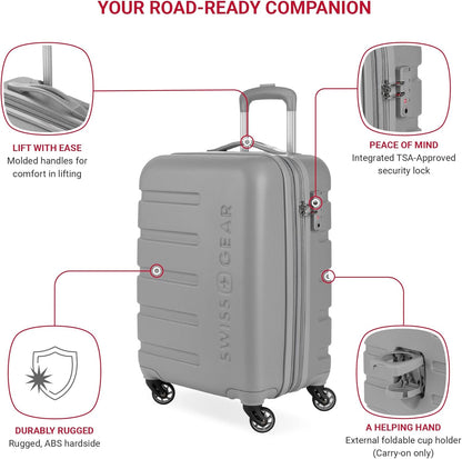 SwissGear 7366 Hardside Expandable Luggage with Spinner Wheels, Grey, Carry-On 19-Inch