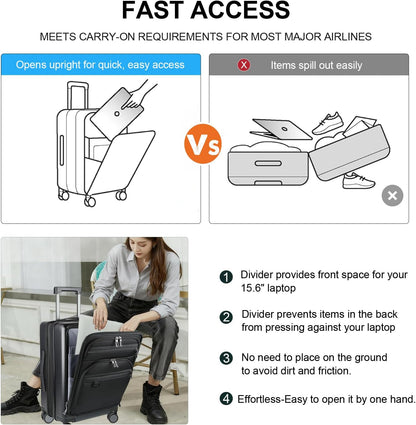 KROSER Hardside Expandable Carry On Luggage 22x14x9 Airline Approved With Front Business Pockets, 20 Inch Suitcases with Wheels, Carry on Suitcase with TSA Lock & USB Port, Black