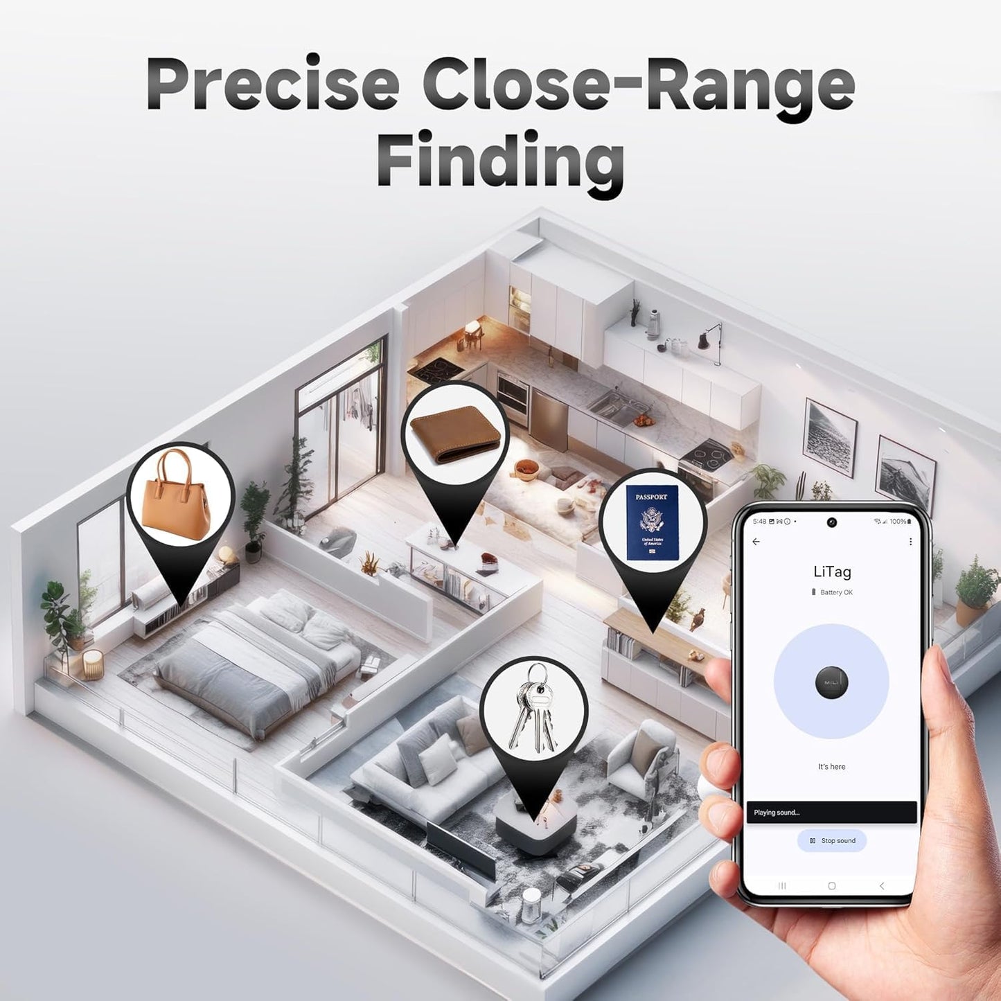 LiTag - Bluetooth Tracker for Android Phones. Google Certified Item Locator. Smart Tracking Tag for Google Find My Device (Find Hub) App. Finder for Keys, Luggage, Suitcase, Backpack, Purse (1 Pack)