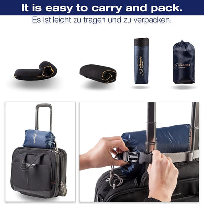 Travel & Camping Comfortable Memory Foam Pillow – Easy to Carry Portable Bag – Temperature Regulating Pillow Case (Black Contour)