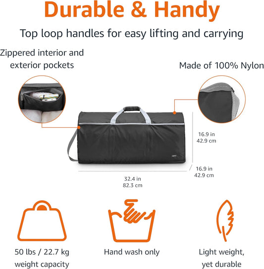 Amazon Basics 32.4" Extra Large Foldable Duffle Bag for Travel & Storage, with Exterior/Interior Zippered Pockets, Lightweight/Durable Nylon Material, 50-LBS Capacity, 9254 Cubic Inch (150L), Black