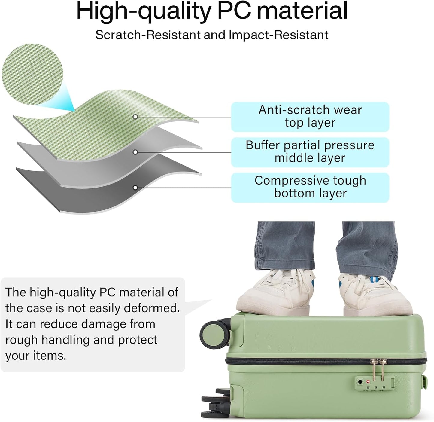 Hanke 16 Inch Underseat Carry On Luggage, Airline-Approved Hard Shell Small Suitcase with Spinner Wheels, Lightweight Tsa Lock Travel Luggage for Short Trips(Bamboo Green)