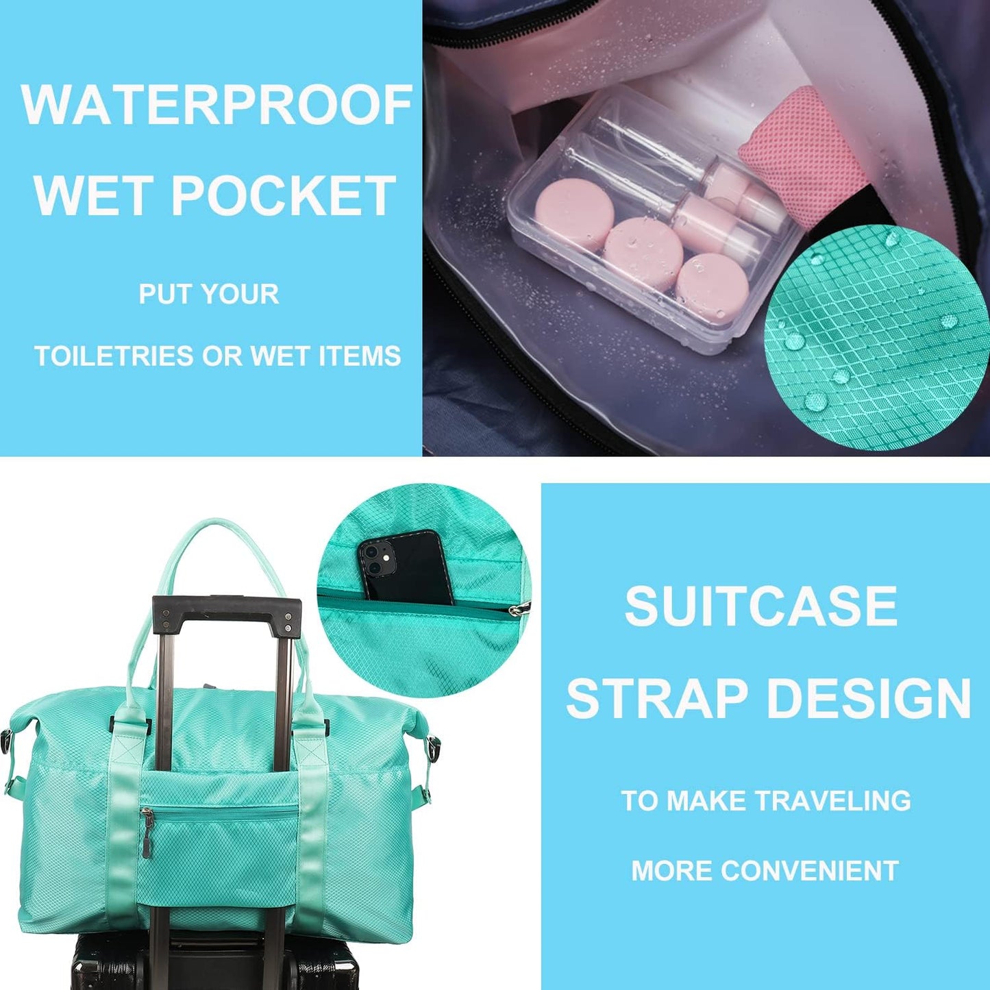 Travel Duffle Bag, Waterproof Sport Tote Gym Bag for Women Men, Overnight Weekender Carry On Bag with Wet Pocket