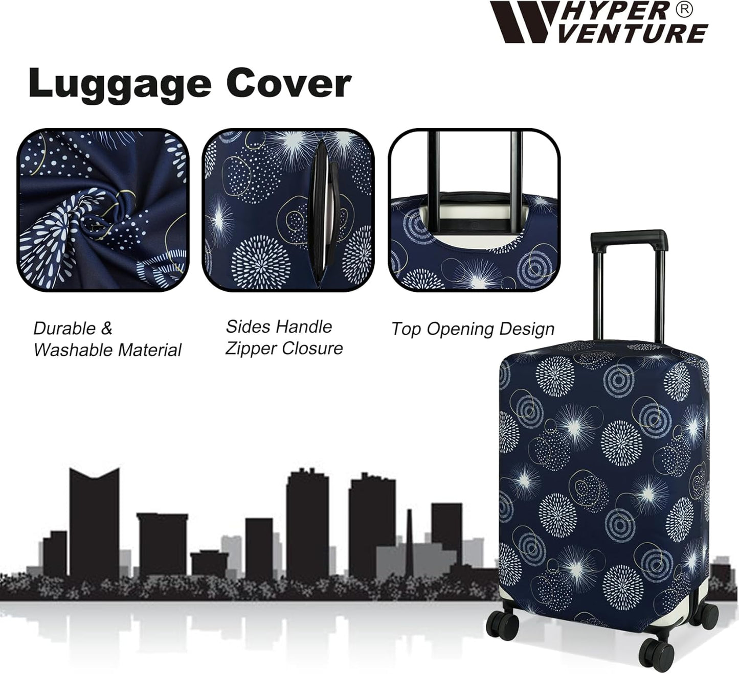 HYPER VENTURE Washable Luggage Cover - Fashion Suitcase Protector Fits 23-26 Inch Luggage (Sparkler, M)