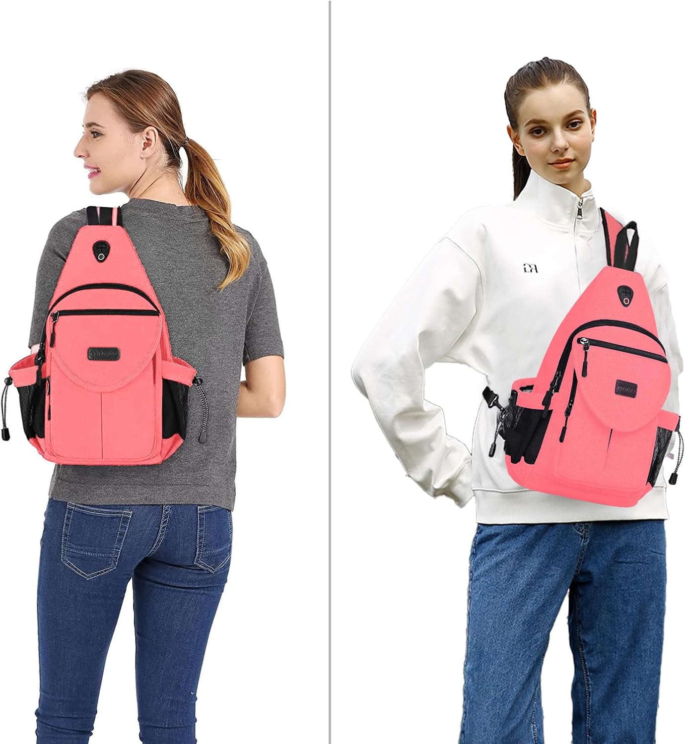 MOSISO Sling Backpack,Canvas Crossbody Hiking Daypack Bag with Anti-theft Pocket, Cherry Pink