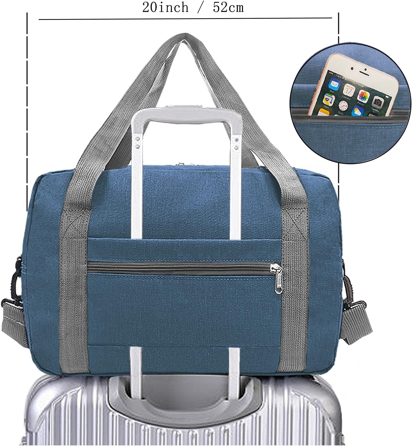 Foldable Carry on Luggage Bag 22x14x9 Personal Item Bag for Airplanes Travel Duffel Bag for Women and Men (40L, Navy)