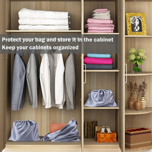 6 Pack Dust Bags for Handbags Silk Dust Cover Bag for Handbags Purses Shoes Boots, Silk Dustproof Drawstring Bag Travel Storage Pouch (Gray, 19.6 × 15.7 in)