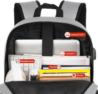 Unisex School Backpack,Classic Bookbag Adults and Teens Schoolbag with USB Port for High School College Office Work Travel