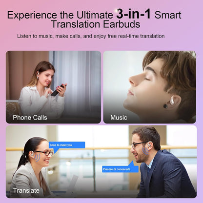 AI Translation Earbuds Real Time, 164 Language Translator Earbud 3-in-1 Bluetooth 5.4 Translator Earbuds with 6 Translation Modes, 75H Translators Headphones with APP for Travel Business, Rose Gold