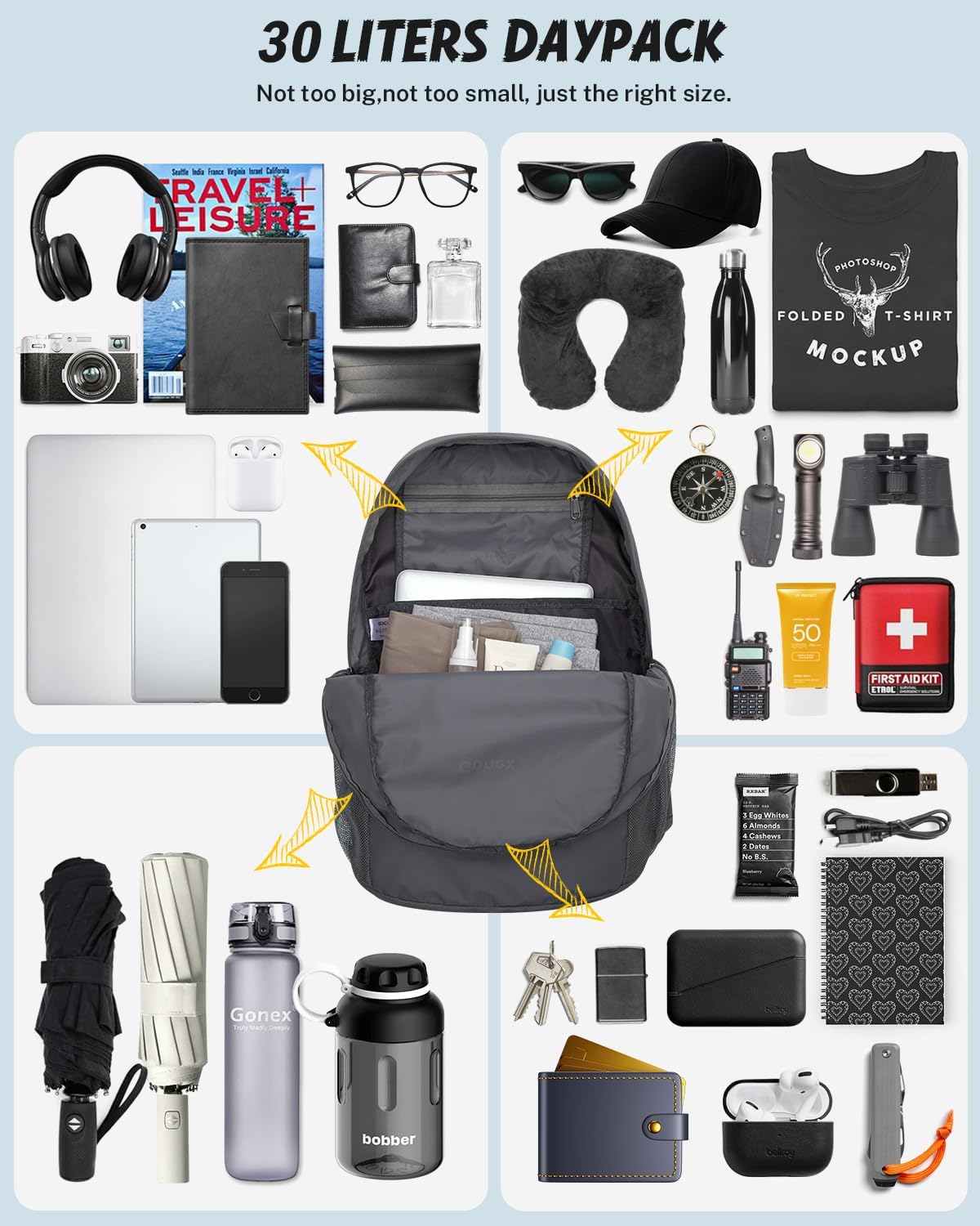 Gonex 30L Ultra Lightweight Packable Backpack, Handy Foldable Daypack for Camping Outdoor Travel Cycling Backpacking