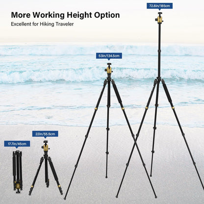 Geekoto 73-Inch Camera Tripod - Lightweight DSLR Tripod with 360° Ball Head & Quick Release Plate, Supports Up to 33.07 lbs, Portable for Travel & Outdoor Photography