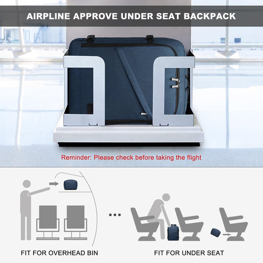 Kono Carry on Backpack, 18" Airplane Approved Under Seat Travel Backpack for Men and Women, Waterproof Lightweight Daypack for Flight 30L (Navy, Medium)