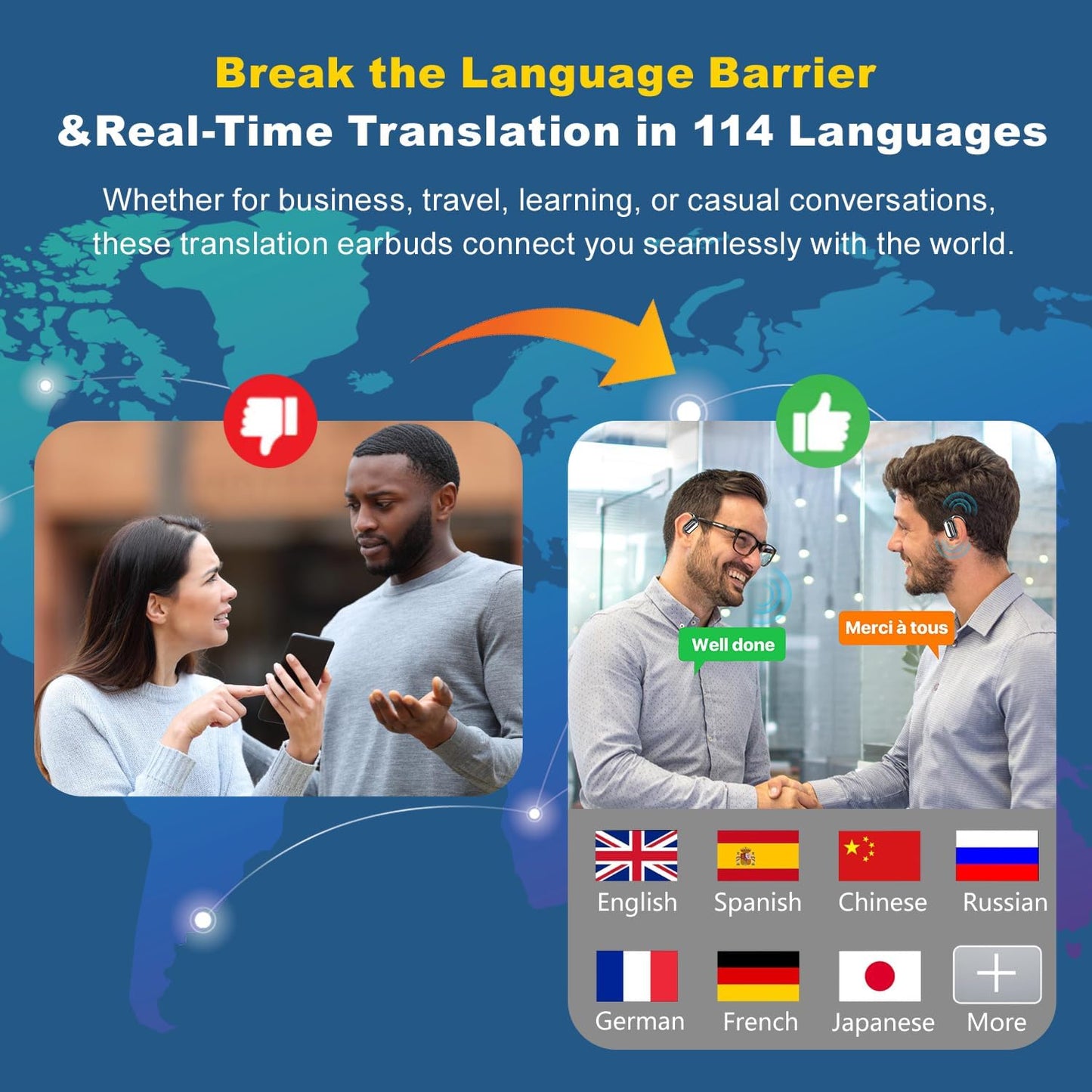 Wireless Earbuds, Real-Time AI Translation Earbuds,144 Languages Language Translator Earbuds, AI Wireless Bluetooth Headphones, Translating Earbuds, Ear Pods Wireless, Perfect for Travel, Business