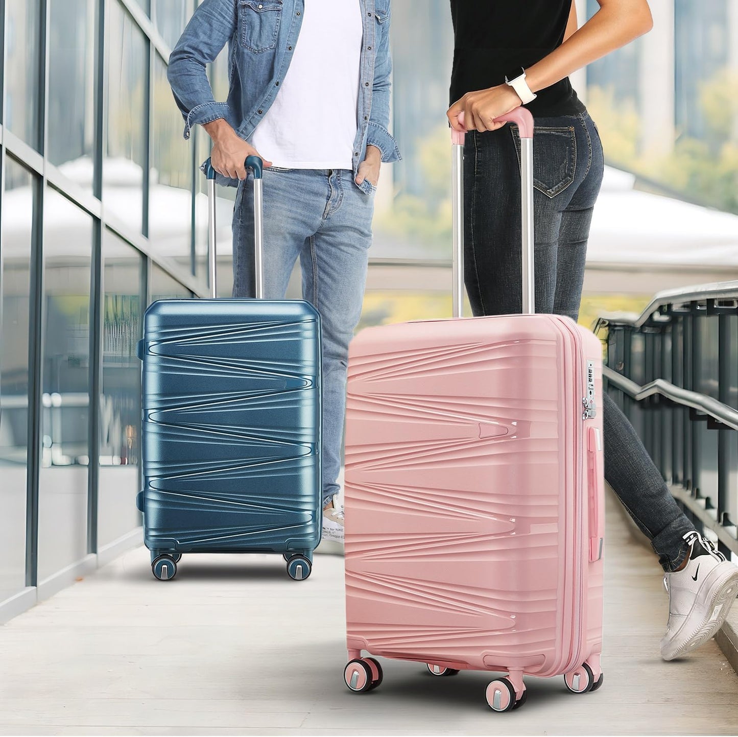 4-Piece Expandable Hardshell Luggage Set with TSA Lock (14/20/24/28) - Lightweight PP Suitcases, 360° Silent Spinner Wheels and Durable 100LB Handle for Air Travel (Peacock Blue)