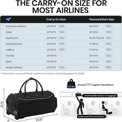 Fanwoli 3-in-1 Rolling Garment Bag for Travel, Wheeled Carry-On Luggage with Shoe Storage & Detachable Organizer, Wrinkle-Free Compartment for Suits/Dresses/Wedding Gowns, Fits Most Airline Size