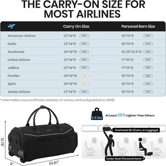 Fanwoli 3-in-1 Rolling Garment Bag for Travel, Wheeled Carry-On Luggage with Shoe Storage & Detachable Organizer, Wrinkle-Free Compartment for Suits/Dresses/Wedding Gowns, Fits Most Airline Size