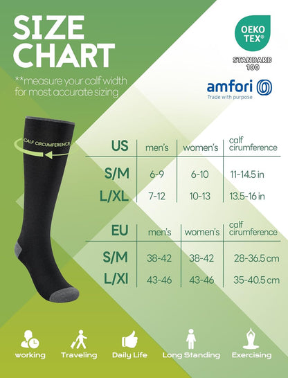 SONORAN Bamboo Viscose Compression Socks for Women & Men (6 Pairs) 20-30 mmHg Knee High Support for Nurses Travel Pregnant